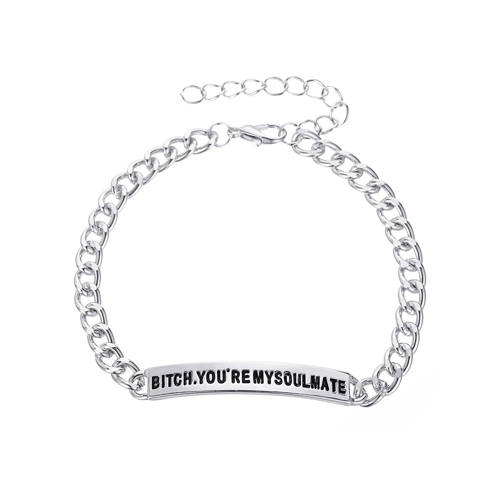 Scritte voi sono mio Soulmate catena in lega semplice braccialetti per coppie placcati in argento dorato per donna e uomo: argento