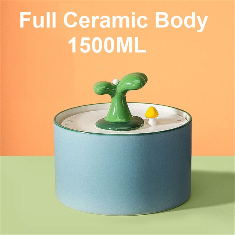 Electric Ceramic Cat Drinking Water Fountain For Cats Dogs Drinking Bowl Automatic Cat Water Fountain Dispenser Pet Supplies: Blue-1.5L