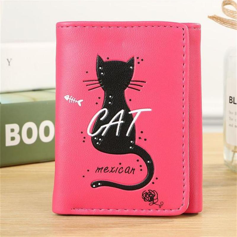 Mcneely Girl Mini Purse Short Cat Pattern Women Wallet Zipper PU Leather Ladies Students Card Holder Carteras