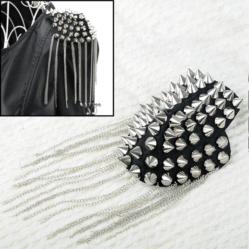 WITUSE Verkoop Gothic Punk Klinknagels Stud Spike Epaulette Schouder Board Mark Zilverkleurige Metalen Kwastje