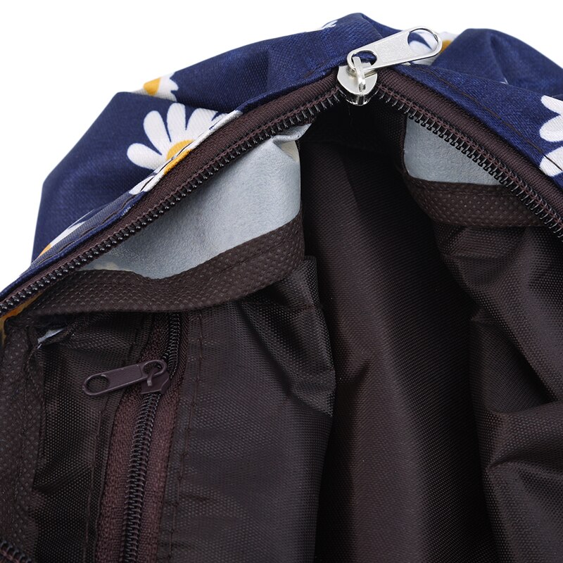 Bolsas de almuerzo para mujeres, lona funcional portátil, Impresión de flores blancas, aislamiento térmico, alimentos, Picnic, refrigerador para niños, fiambrera, bolsa de mano