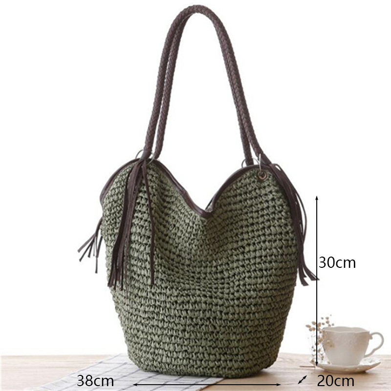 Gus borse da spiaggia in paglia grande borse da donna moda estiva donna 2022 borse da donna Casual borsa a tracolla nappa cerniera Bolsas: a-Army Green