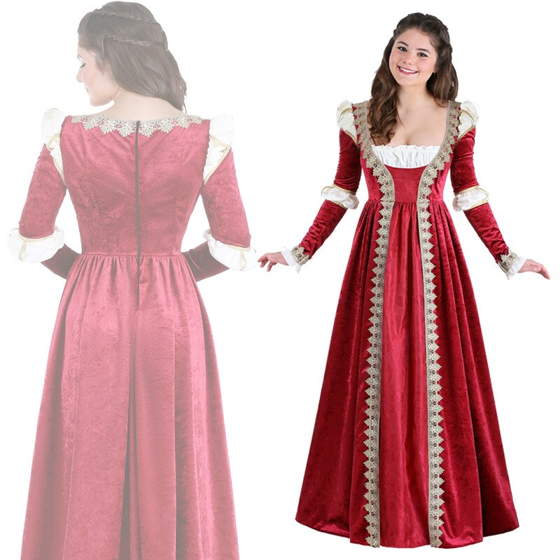 Vrouwen Middeleeuwse Kostuum Vintage Renaissance Prinses Jurk Vierkante Kraag Lace Up Paleis Koningin Vestido Middeleeuwse Avondjurk