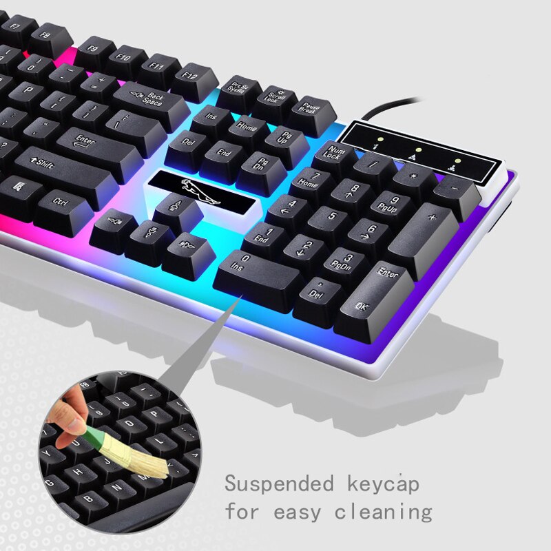 Wired Keyboard and Mouse Set Backlit Gaming Keyboard Rainbow Colorful LED Suspension Round Key Cap Gamer Keyboard For PC Laptop