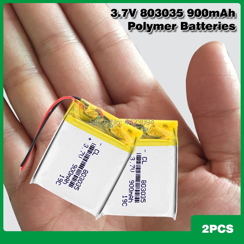 Polymer litiumbatteri 900 mah 3.7 v 803035 smarthus  mp3 høyttalere li-ion batteri for dvr, gps ,mp3,mp4,mp5 powerbank, høyttaler: 2 stk