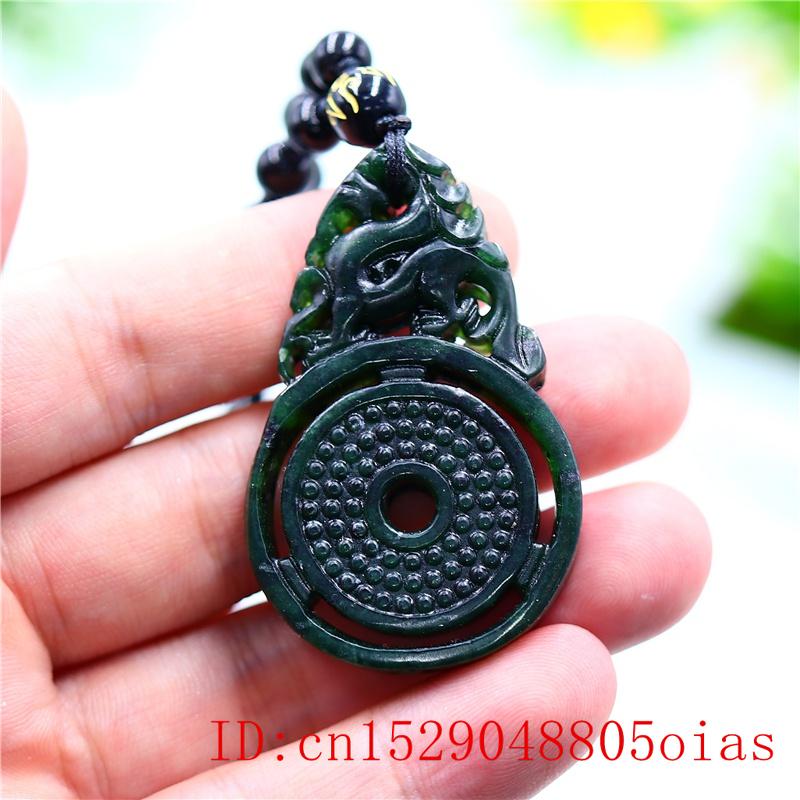 Zwart Groen Jade Draak Hanger Chinese Dubbelzijdig Natuurlijke Sieraden Ketting Gesneden Mode Amulet Charm