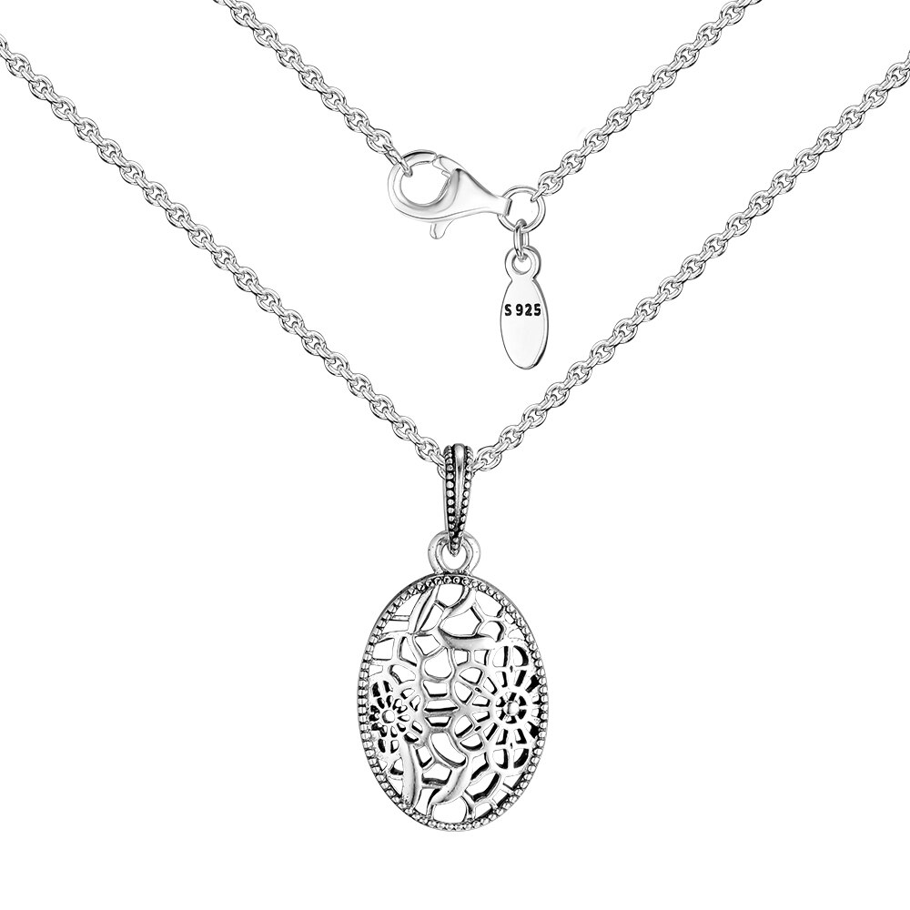 Collier rond 925 bijoux en argent Sterling Signature clair Cz lien chaîne colliers pour femmes N016: Floral Daisy Lace