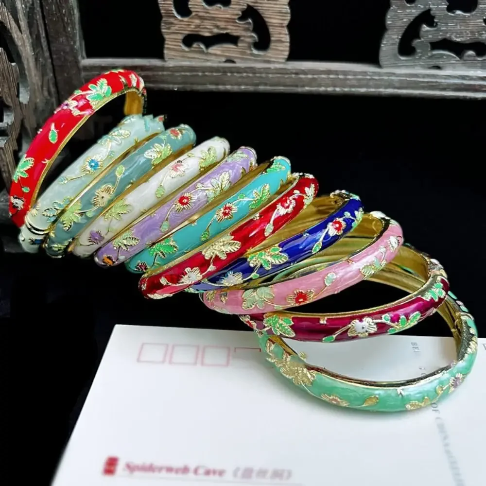 Emalje kinesisk cloisonné armbånd dobbelt armbånd kinesisk pæon filigran blomst armbånd traditionel vintage håndarmbånd
