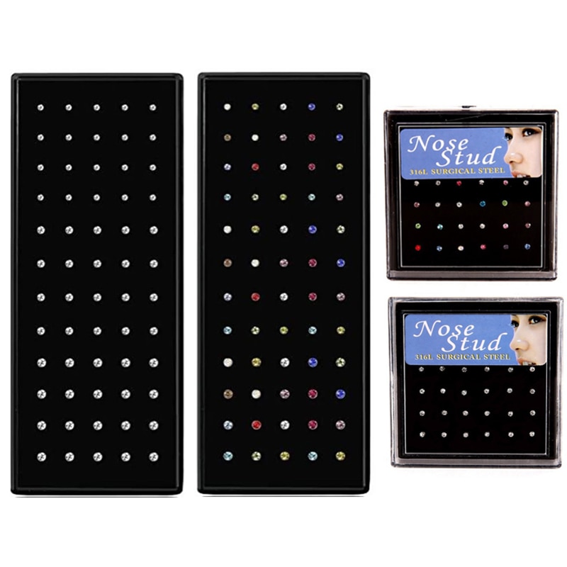 60/24pcs Set di borchie per naso in cristallo in acciaio inossidabile Set di Piercing per naso in acciaio chirurgico per donna