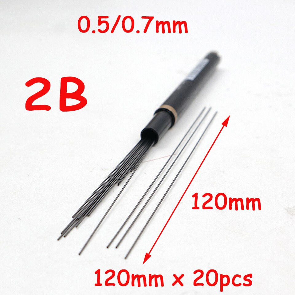 Recargas de plomo de lápiz mecánico, 2B, 0,5/0,7mm, 120MMX, 20 piezas, dibujo largo, plomo especial, producto escolar, proveedor al por mayor