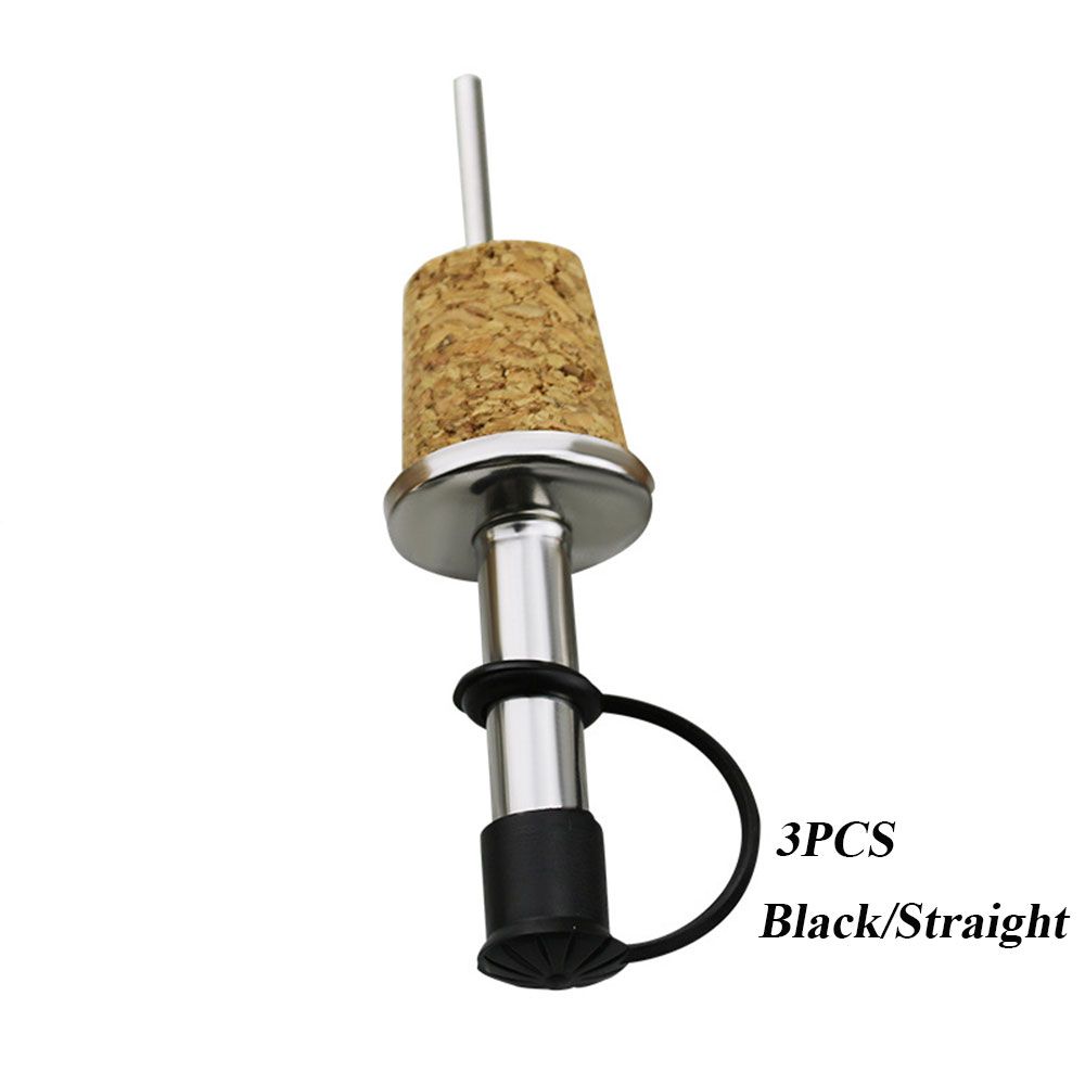 Bouchon en métal, vaisselle de bar, bouchon de bouteille de cuisine, verseur de vin, distributeur d&#39;huile en liège en bois, 1/3 pièces: 3PCS Black-Straight