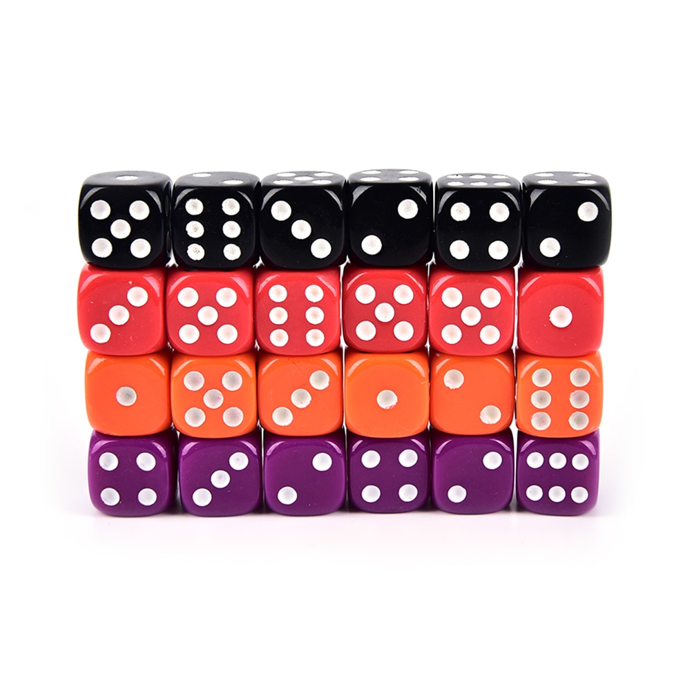6 Pcs Dices Afgeronde Hoeken Vier-Kleur Transparante Dobbelstenen Bordspel Drinken Digitale Dobbelstenen Gumbling Game 16Mm