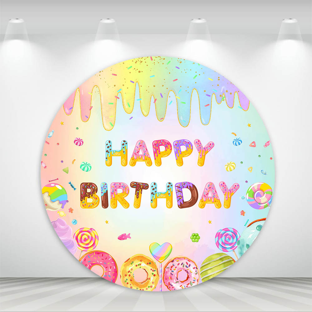 Mocsicka cenário redondo donut doces crianças festa de aniversário decoração bolo recém-nascido quebra foto fundo círculo bolo mesa banner adereços