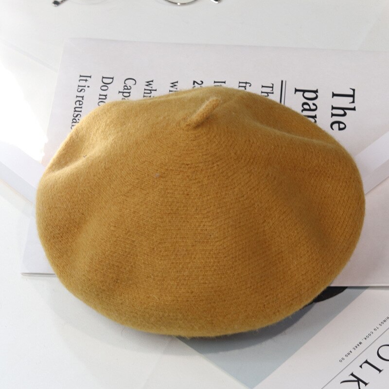 Japanse Herfst Winter Koreaanse Mode Wol Baret Vrouwen Hoed Retro Wollen Schilder Hoed Britse Art Bud Hoed Vrouwen barette Hoed: YELLOW