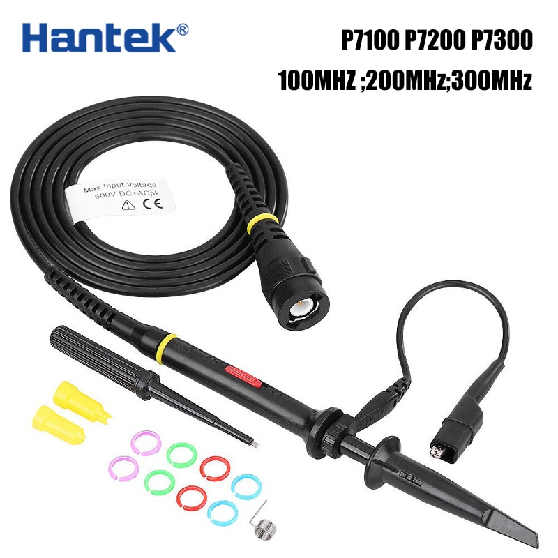 Hantek P7100 oscilloscope probe Broadband 100MHz-300MHz test probe, compensation range 10pF-35pF BNC clamp cable lead kit