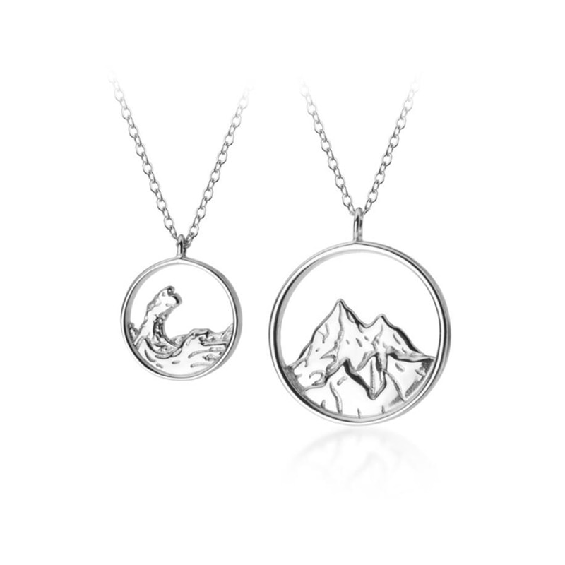 Sole Memory Couple Romantic Sweet Ocean Mountain Vows 925 Sterling Silver Clavicle Chain Female Necklace SNE484