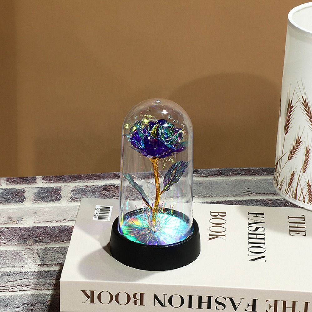 Rode kleurrijke roos kunstbloemen bruiloft decoratie eeuwige roos decoratieve bloemen planten oplichtende roos in een glazen koepel: Beige