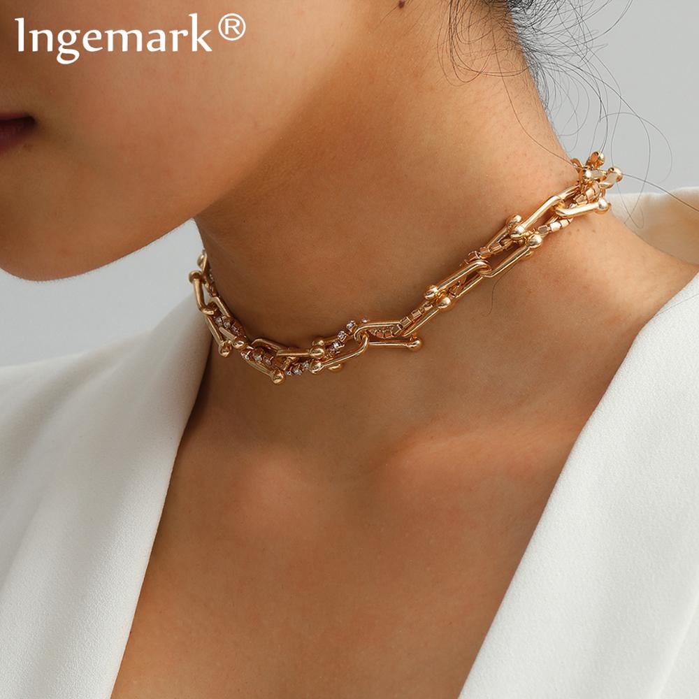 Goth-collier cubain cristal pour femmes, collier Boho, en forme de U, torsadé, chaîne épaisse à maillons épais, bijoux Punk et hommes