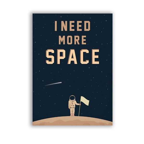 Space Poster Wall Art Canvas Prints , I Need More Space Science Art Outer Space Planets Print Retro poster kraft paper: Blue / 42x30cm No Frame