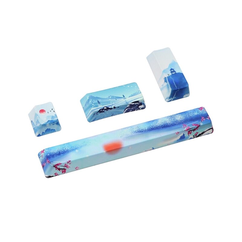 4key Custom Lotus Theme Mechanical Keyboard Keycaps ESC Enter Enter 6.25u Spacebar PBT OEM Profile Novelty DIY Keyboard: Blue