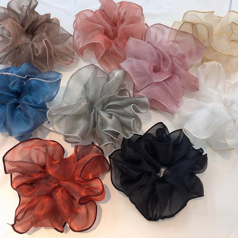 Cintas elásticas de encaje Kawaii para mujer, cintas brillantes para el pelo, coletero de malla transparente, accesorios para el cabello