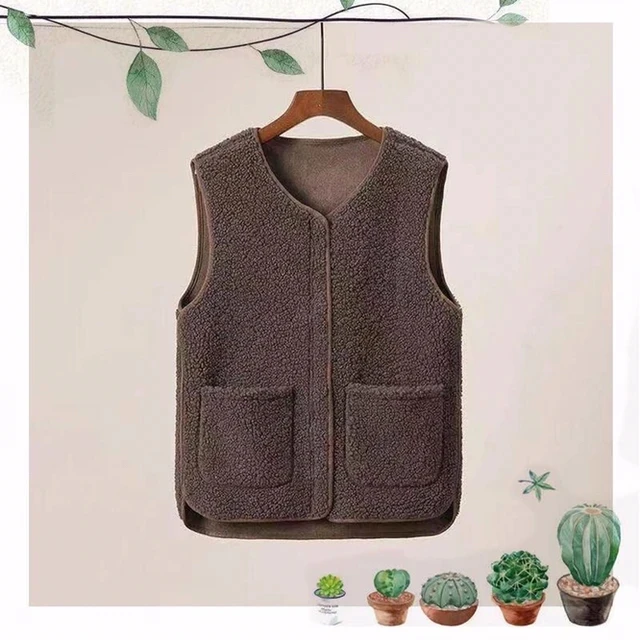 Autumn Winter Women's Vest Lamb Wool Korean Version Versatile Imitation Fur One Short Girls' Vest Zipper Coat Casual Beige: XXL / Beige