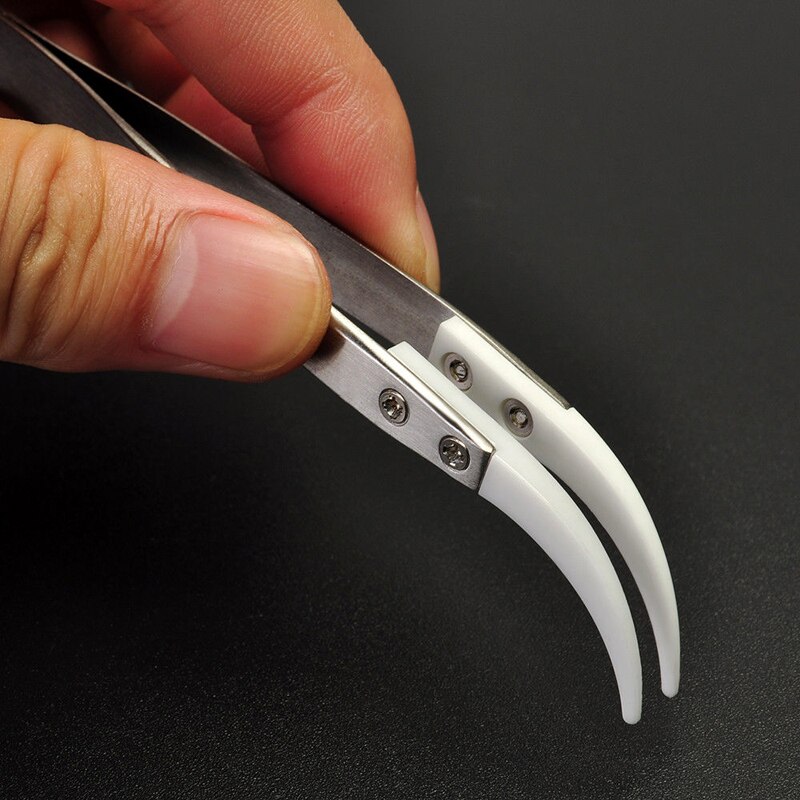 Elektronica Industriële Rvs Keramische Pincet Hittebestendige Geleidende Anti-Statische Gebogen Rechte Pincet Handje: Big Curved Tip
