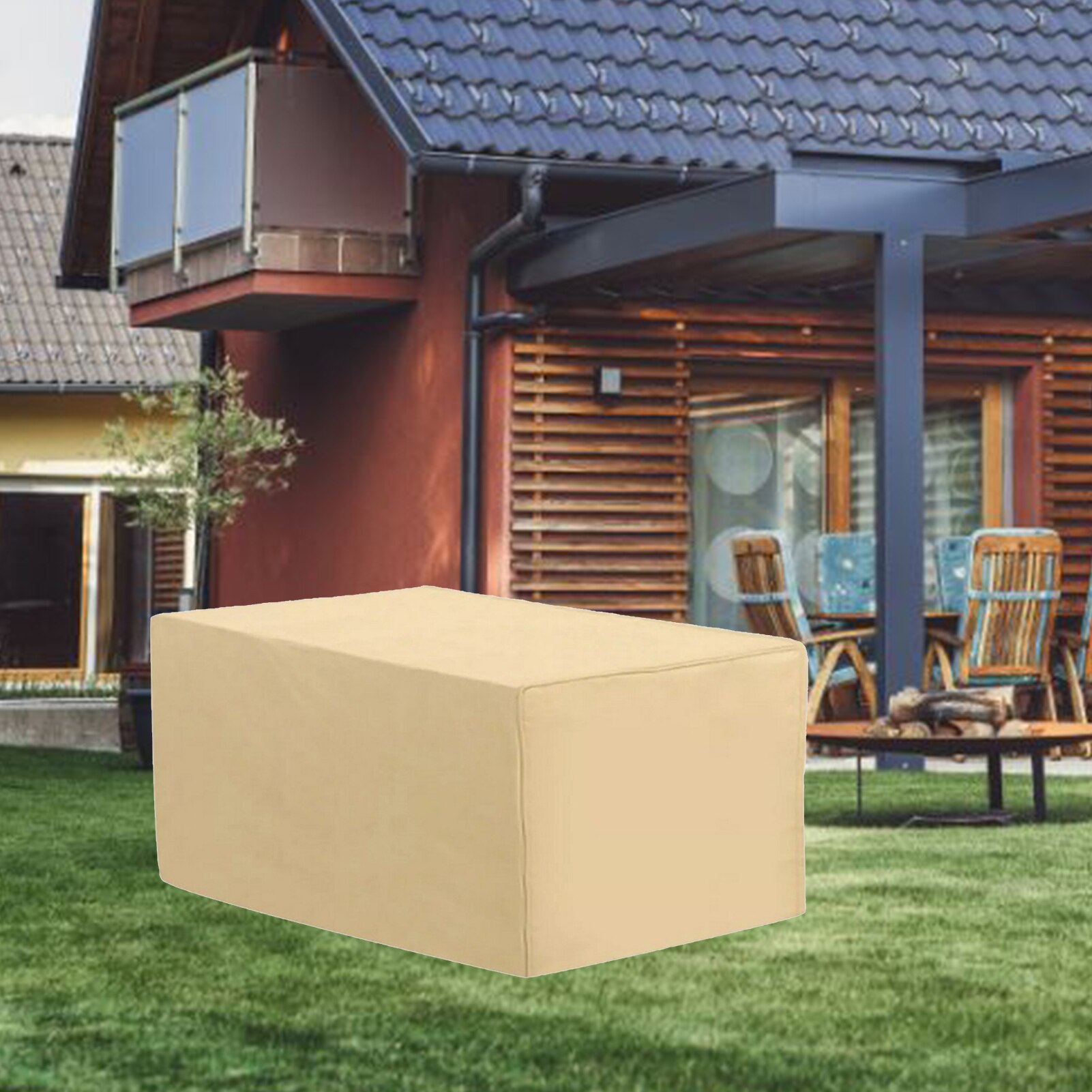 Tuinmeubilair Cover Stofdicht Patio Tafel Cover 420DPU Oxford Doek Beige Tuin Tafel Stoel Stofkap Waterdichte Hoes