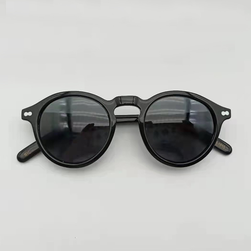 Lemtosh runda solglasögon herr johnny depp polariserade solglasögon kvinna lyxmärke vintage acetatbåge mörkerseende glasögon: Vit / Klar