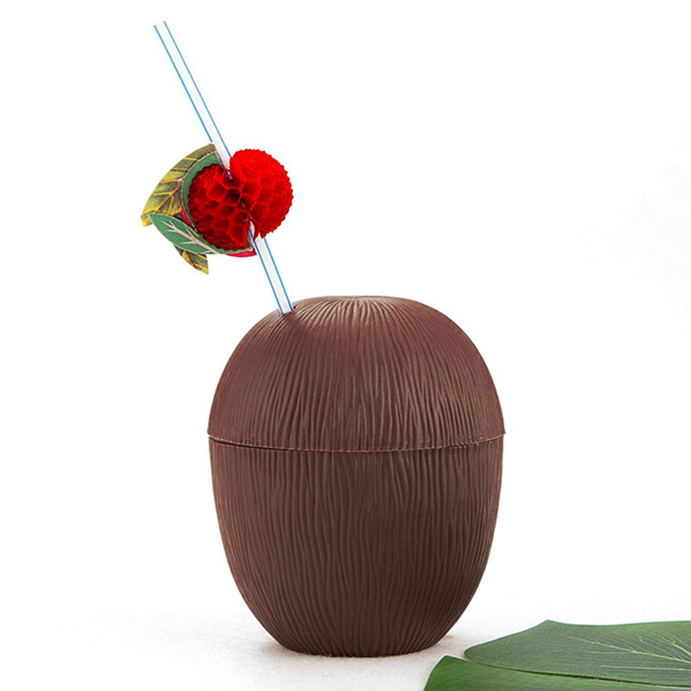 12 unids/lote vaso de plástico para beber ananá Coco, copas para de verano, zumo, con pajitas para decoración de hawaiana Tropical Luau