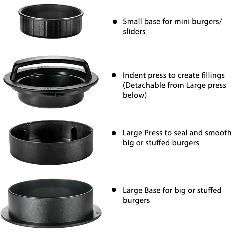 Hamburger Press Patty Maker, 3 in 1 Non-Stick Burger Press for Making Delicious Burgers, Perfect Shaped Patties