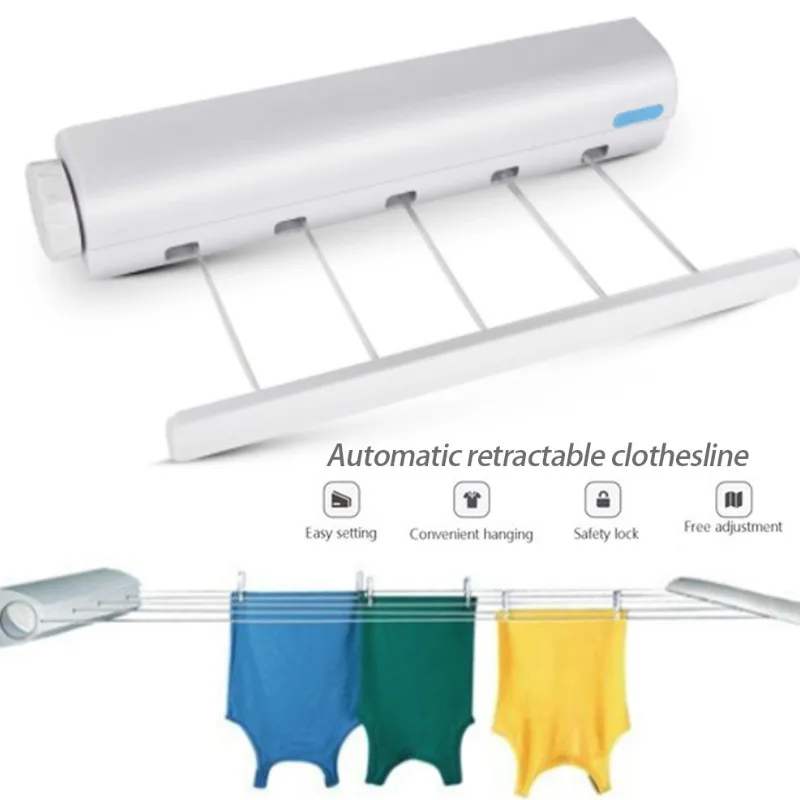 Veer Automatische Intrekbare Vier Of Vijf Lijnen Waslijn Droogrek Handdoek Met Haken Flexibele Washanger