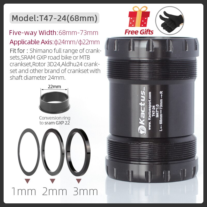 Kcactus – chariot de support de pédalier fileté T47-24/22mm, adaptateur, mouvement Central pour SRAM GXP/ Shimano /Terk Emonda SL5: T47-24(68mm) BLACK