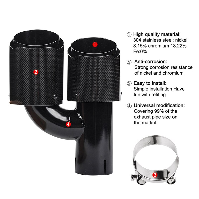 Ongelijke Glossy Carbon Fiber Uitlaatpijp Auto Dual H Model Uitlaat Uitlaat Tips Rechts Titanium End Tip Universele