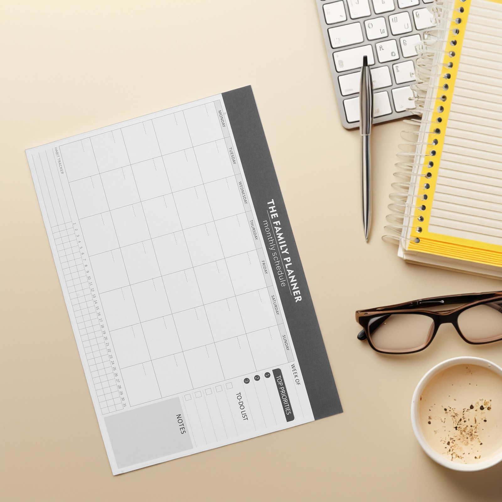 Monthly Planner Notepad Undated Weekly Daily Calendar Writable Task Checklist Journal For Office Classroom Black Large Student