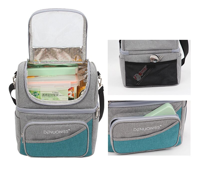 13L Lekvrije Dubbellaags Koeltas Grote Lunch Picknick Box Kan Houder Ijs Pac Thermische Maaltijd Dranken Isolatie Cool schoudertas