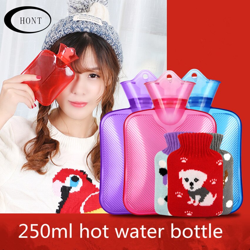 Mini botella de agua de pvc para manos, botella de agua de goma con cubierta de forro polar, 250ml
