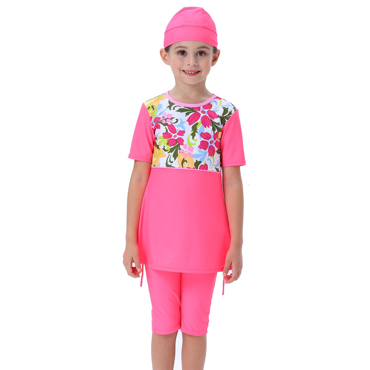 Bañadores musulmanes para niñas, trajes de baño largos para bebés, ropa de playa islámica árabe, Burkinis, pantalones de Surf, 3 uds.: Rosa / 100cm