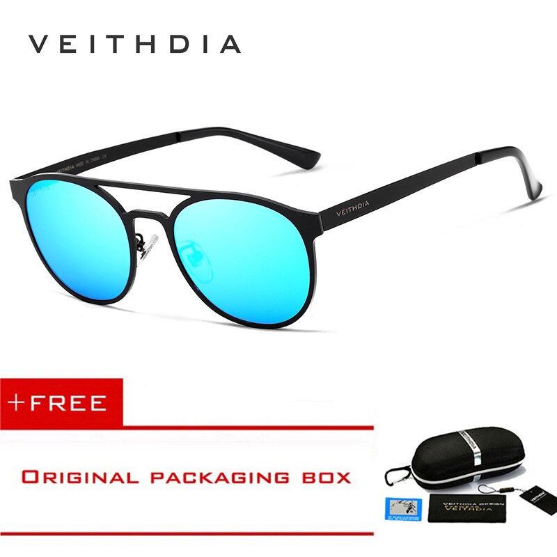 VEITHDIA, gafas de sol Unisex de acero inoxidable polarizadas UV400, gafas de sol redondas Vintage para hombre, accesorios para gafas para hombre 3900