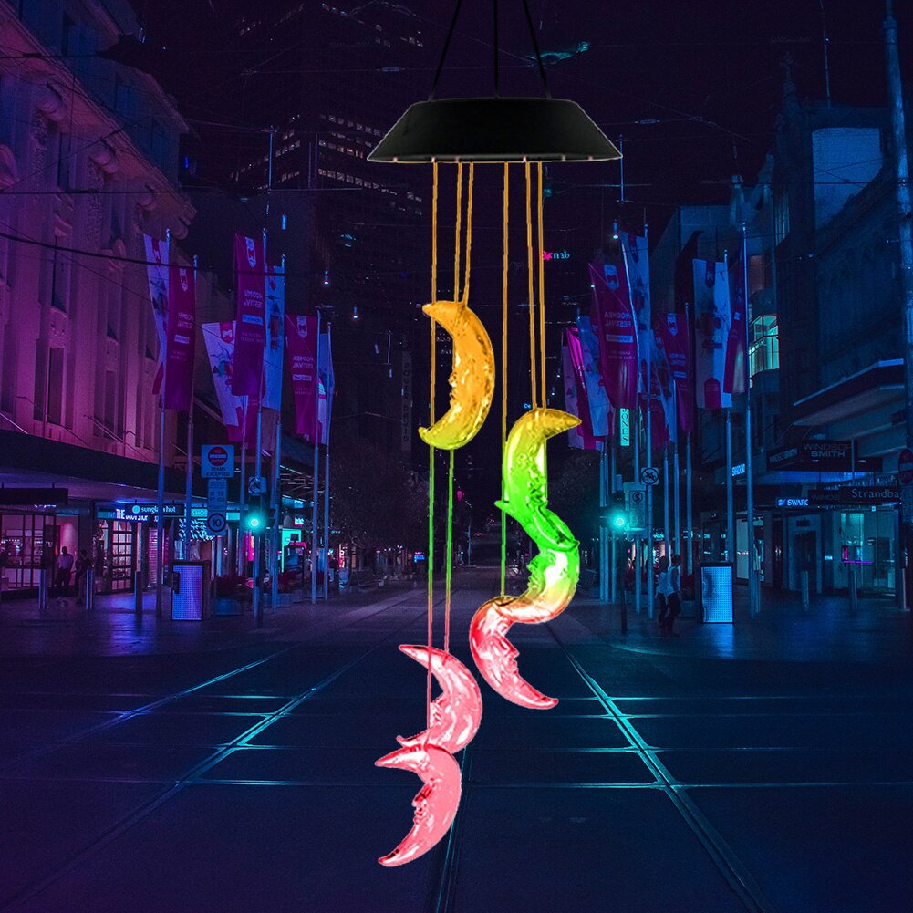 LED Solar Light Color Changing Moon Wind Chime Lamp Outdoor Garden Fences Light Transparent Solar Copper Bulb Chandelier