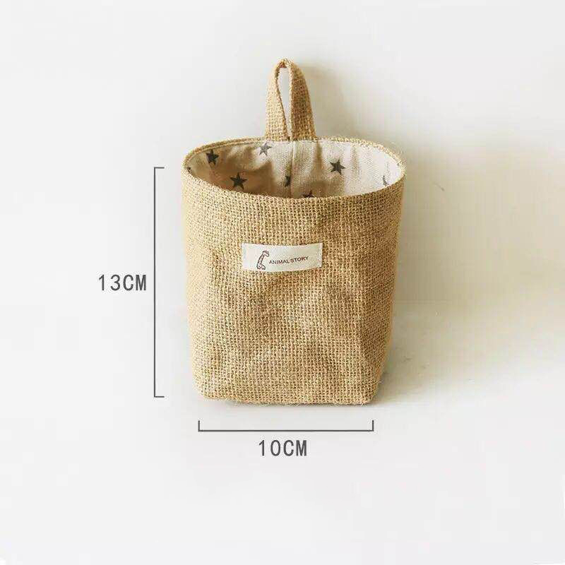 Hanging Storage Basket Jute Cotton Linen Pocket Storage Box Small Sack Sundries Organizer Cosmetic Organizer Home Decor: As picture