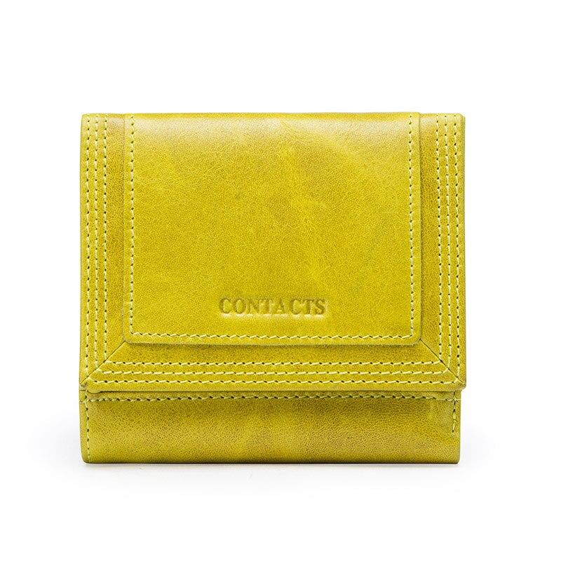 Billeteras cortas para mujer de contacto, carteras de cuero genuino, monedero, portatarjetas, carteras para mujer, Cartera de: Yellow