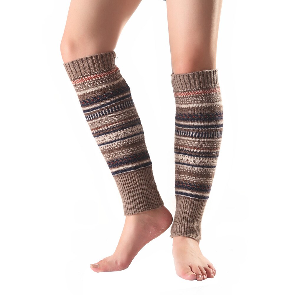 Women Striped Knitted Leg Warmers Winter Footless Knee High Boot Socks