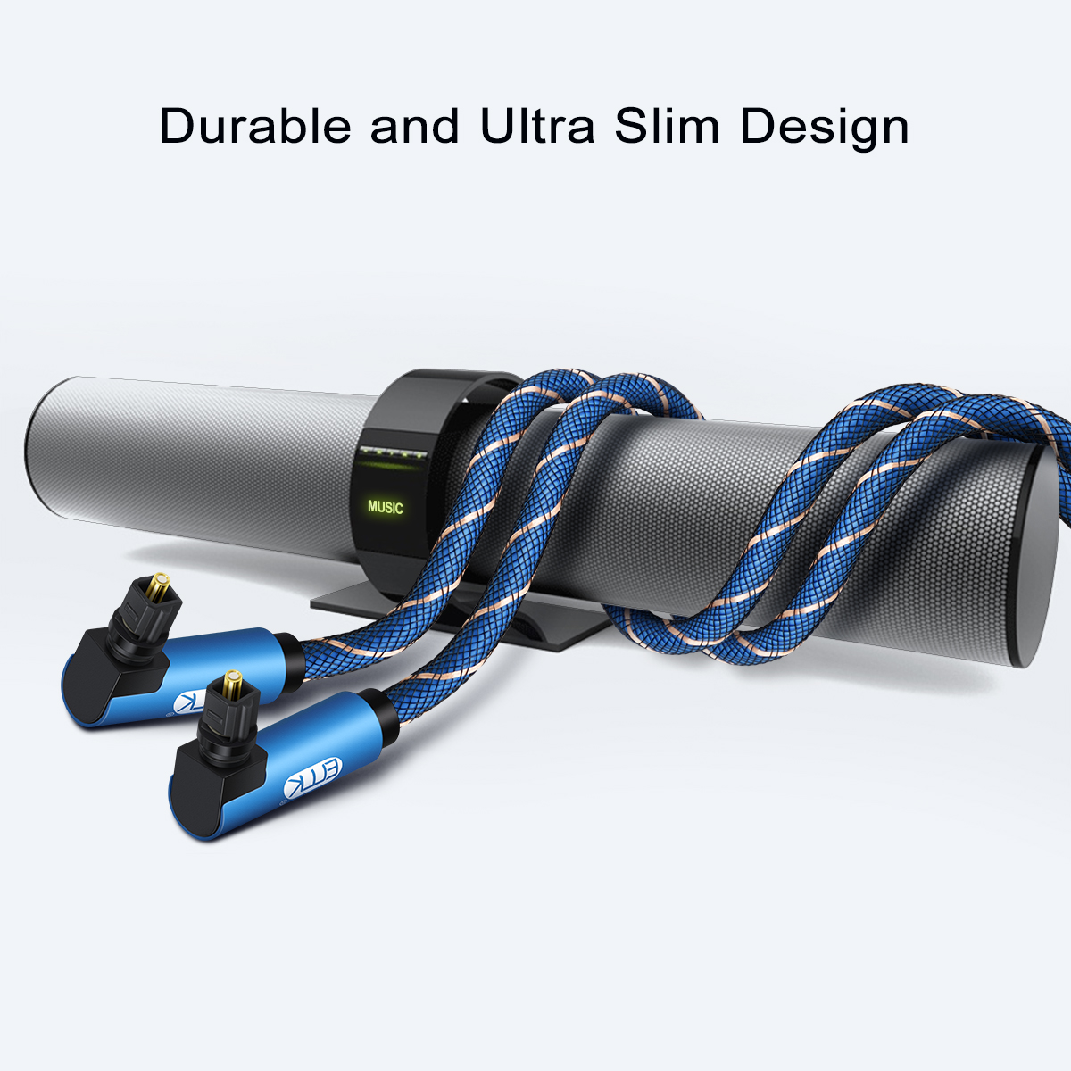 EMK Dual 90 Degree Optical Audio Cable Right Angle Digital Sound SPDIF Optical Toslink Cable with braided jacket