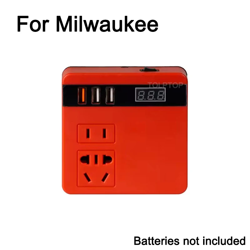 Inverter DC 18V To 220V Inverter Adapter For Makita/Dewalt/Milwaukee 18V Lithium Battery Multi-Function Power Supply Inverter: MAROON