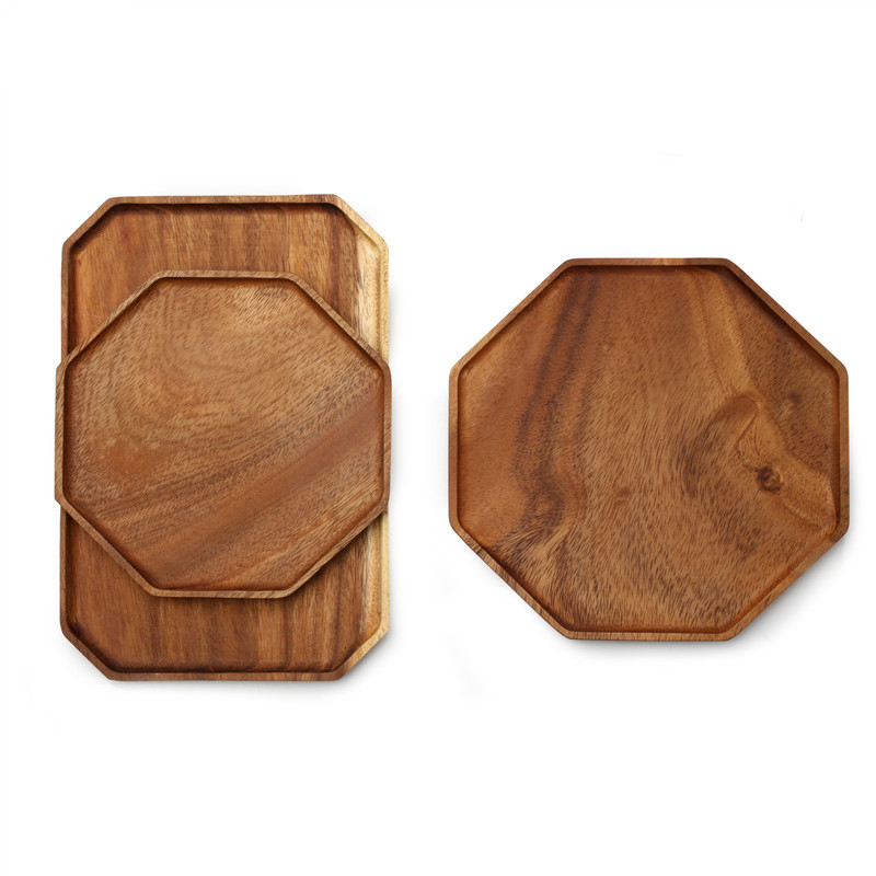 Octagon Shape Wood Pan Plate Fruit Dishes Saucer Tea Tray Dessert Dinner Bread Wood Plate