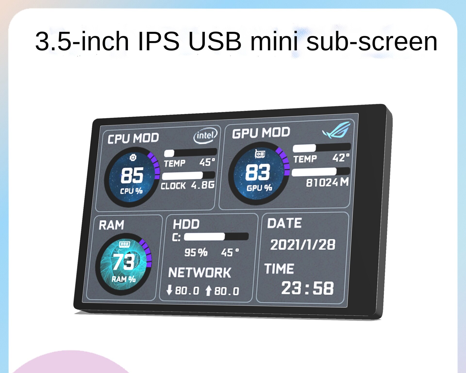 Intelligente Display Ips3 5-Inch Extra Screen, Type C Mini Chassis Extra Screen, Computer Monitoring Usb Extra Screen