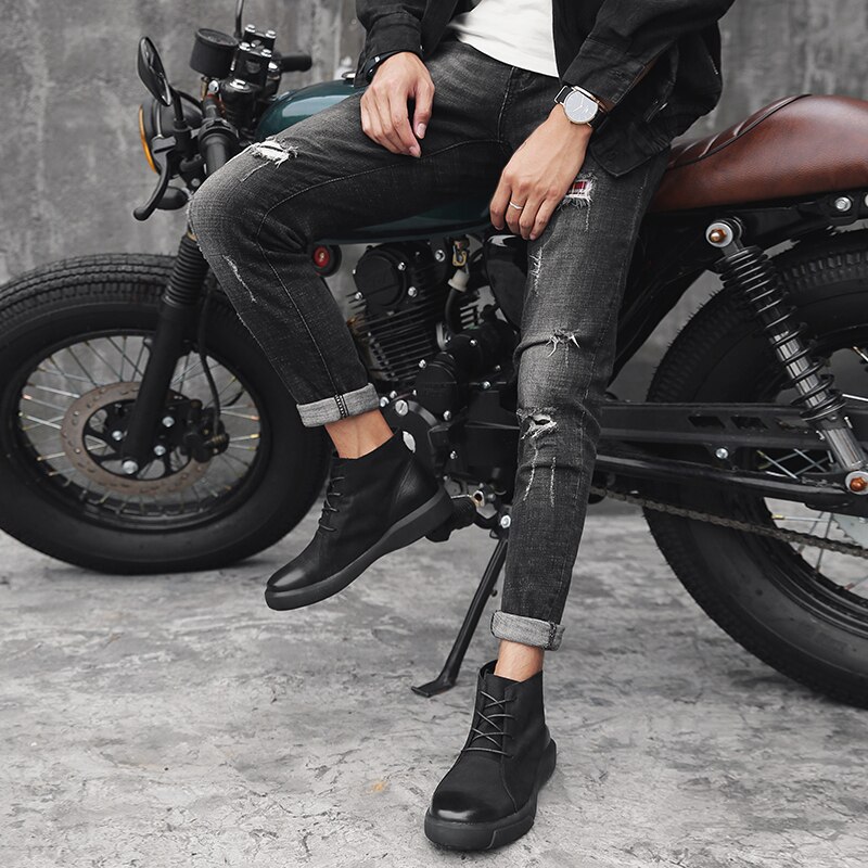 Motorlaarzen heren martin boots enkel leren laarzen heren zwarte straatschoenen botas motocross hombre