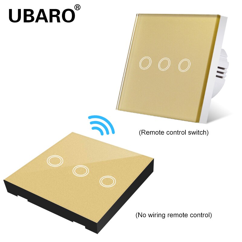 UBARO EU/UK100-240V Wireless Controller Crystal Glass Screen Smart home wall light lamp RF433 Controller Touch switches 2Gang: ZS-JW003-SF