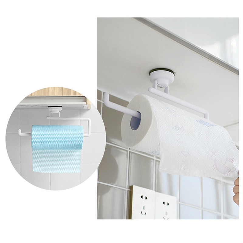 Kitchen Accessories Storage Holder Vacuum Sucker Paper Towel Rack Adhesive Bathroom Towel Shelf Wall Hanging Roll Paper Rack WJ